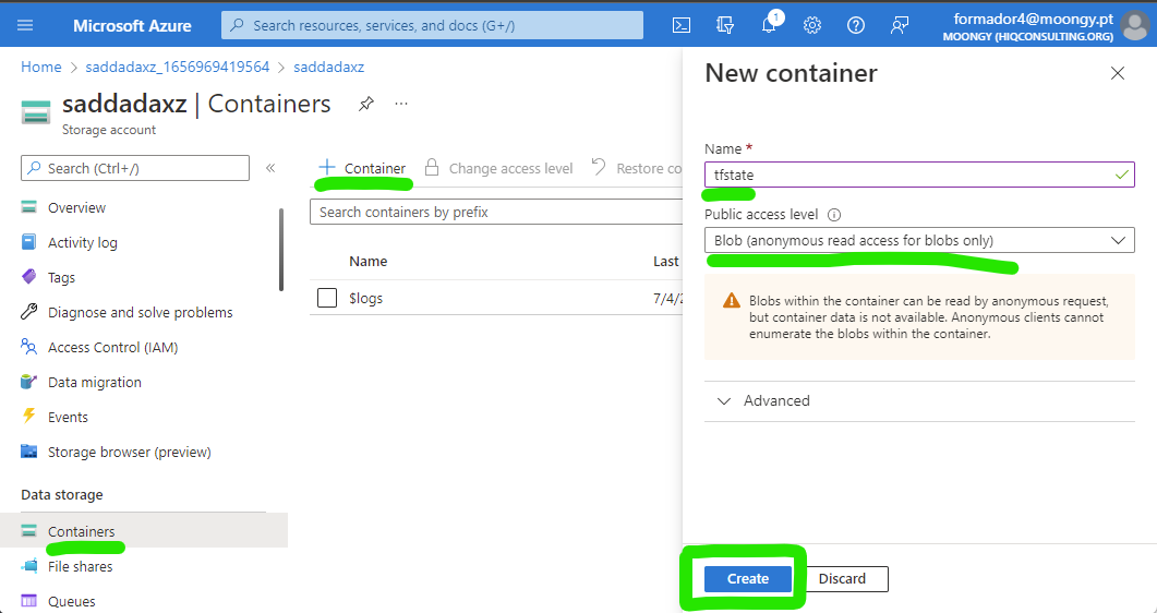 Storage Account container