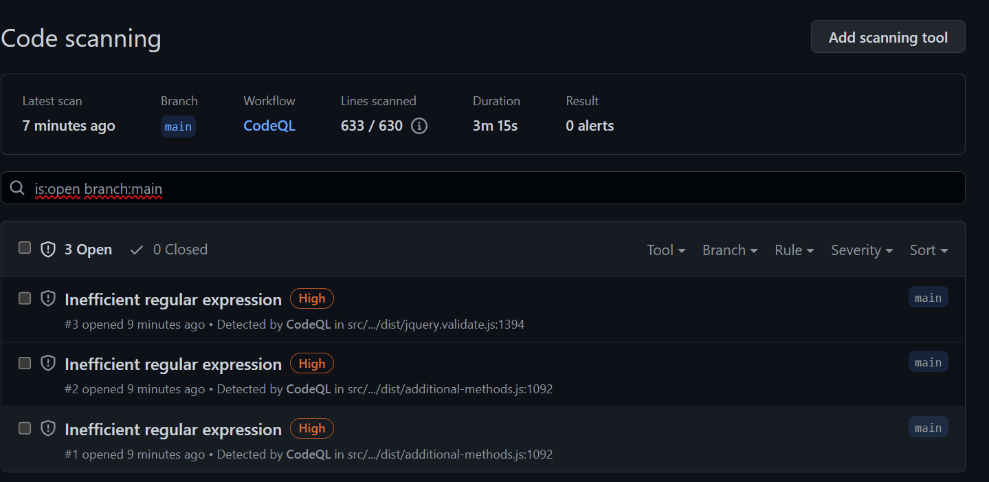 Code scanning alerts