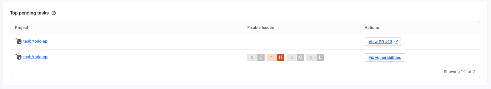Snyk dashboard