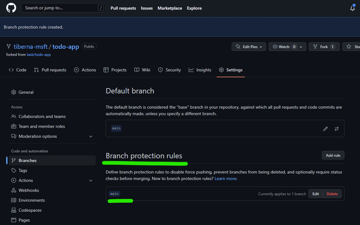 Branch protection rule